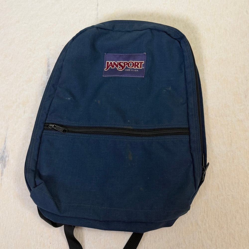 Vintage Jansport Backpack Made In USA Navy Blue School Bag Classic